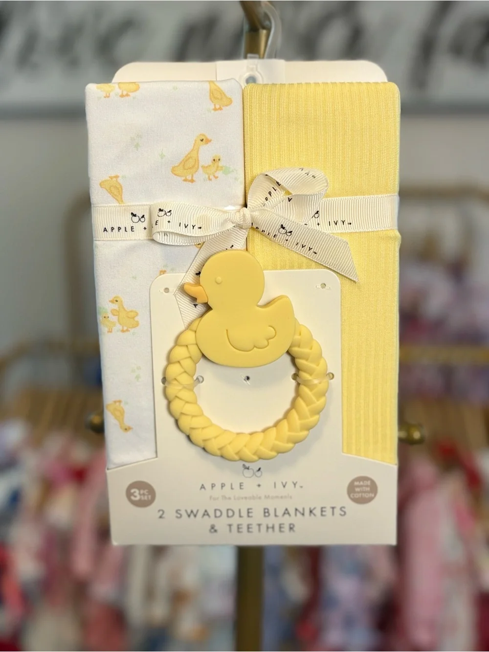 Yellow Duck Swaddle Blanket Set with Teether